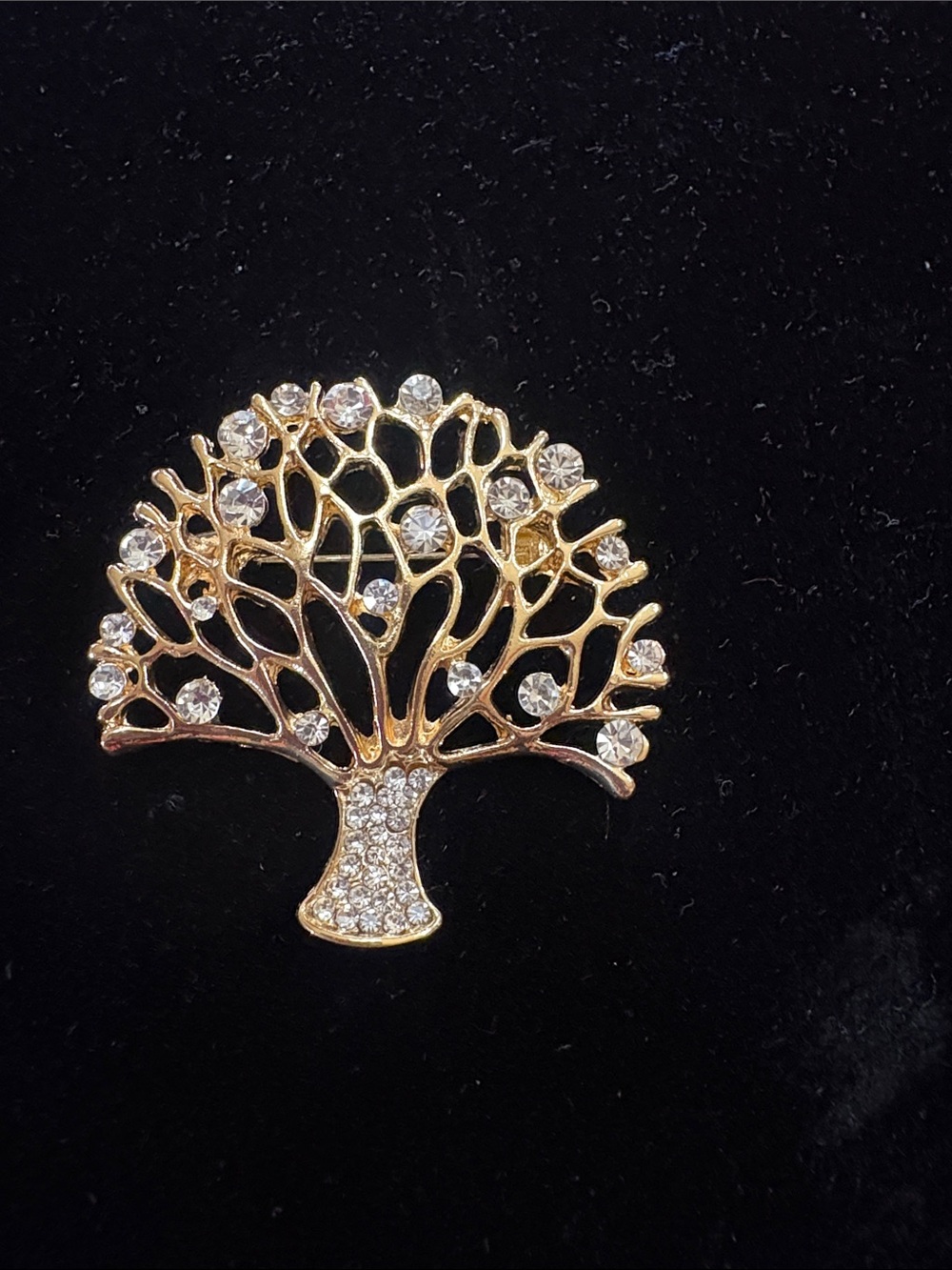 Gold Tree of Life Brooch with Clear Crystals - Women Jewelry
